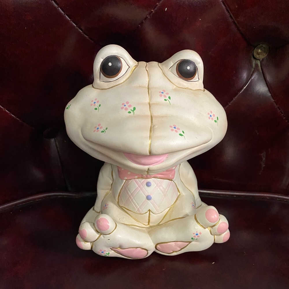 1987 Coin Bank by Geo Z. Lefton, Porcelain Quilted Design, Frog, Tuxedo  #06488